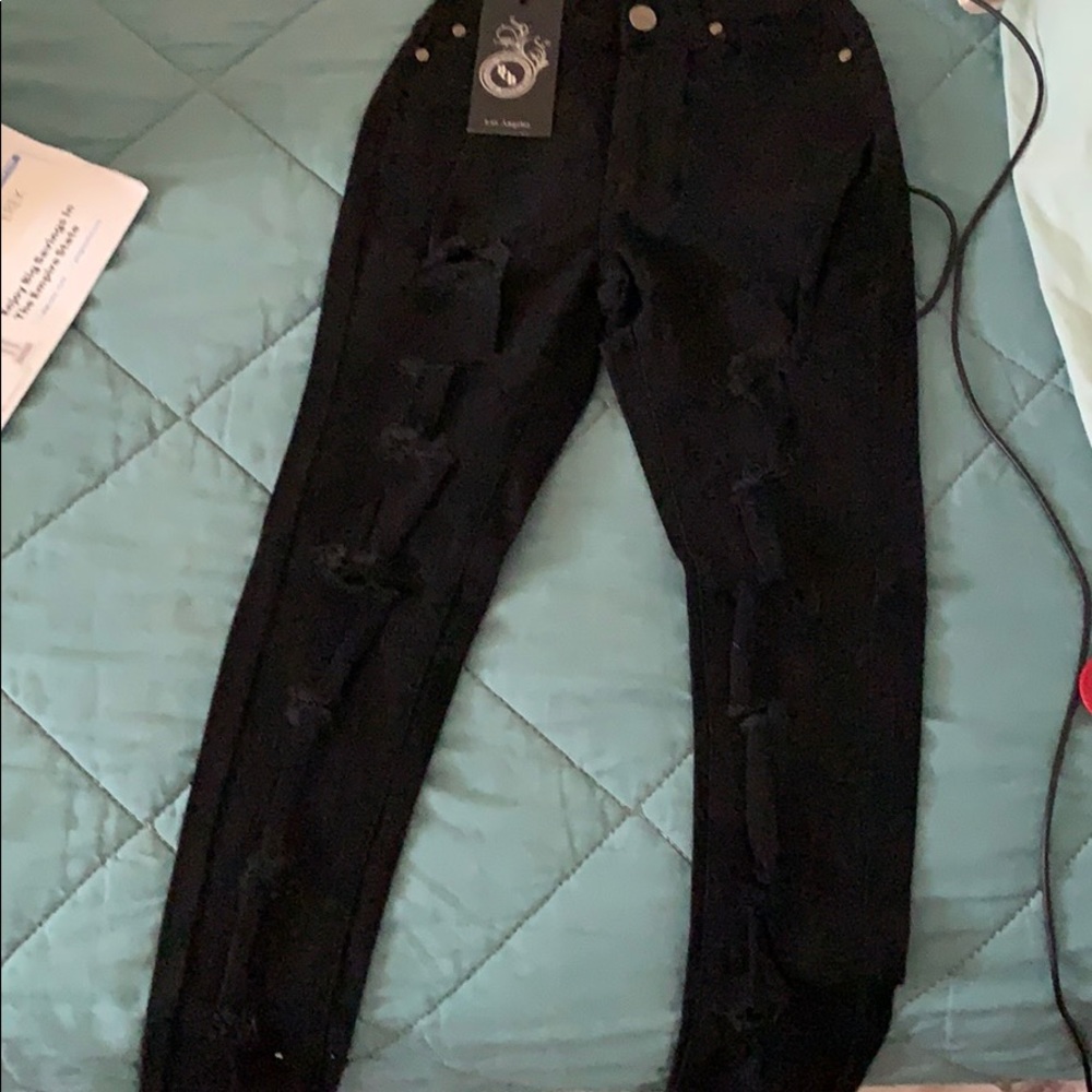 Fashion nova distressed high waisted black jeans